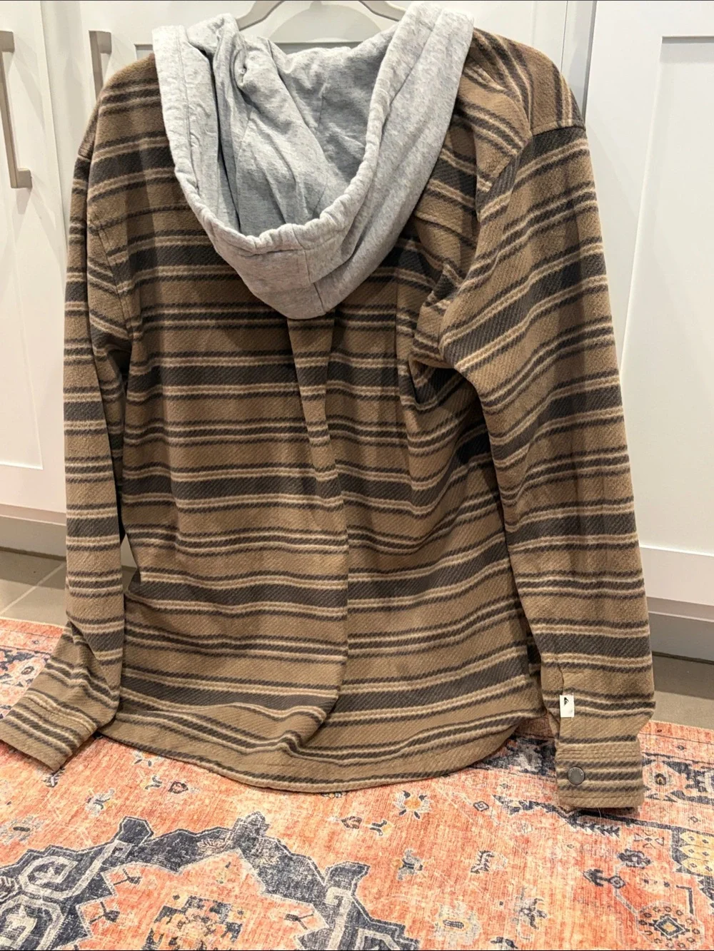 Quiksilver Hooded Striped Flannel Jacket in Brown and Gray